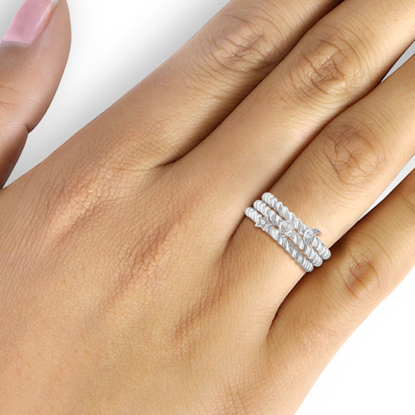 JewelonFire 1/20 Carat T.W. White Diamonds Half Moon, Sun & Star Sterling Silver Ring - Assorted Colors