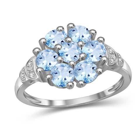 JewelonFire 2 1/4 Carat T.G.W. Sky Blue Topaz And White Diamond Accent Sterling Silver Ring - Assorted Colors