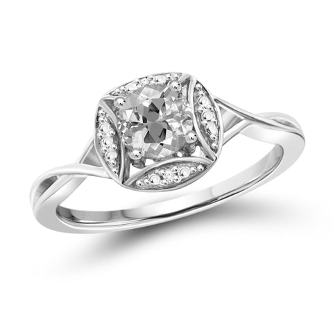JewelonFire 1/2 Carat T.G.W. White Topaz And White Diamond Accent Sterling Silver Ring - Assorted Colors