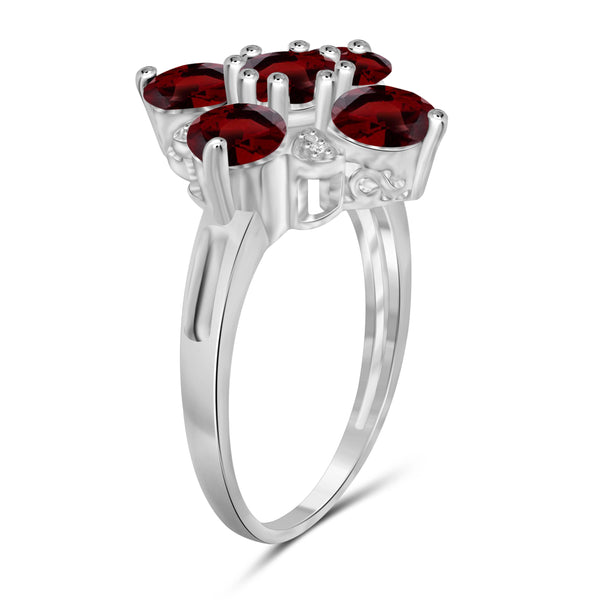 JewelonFire 3.00 Carat T.G.W. Garnet and White Diamond Accent Sterling Silver Ring - Assorted Colors
