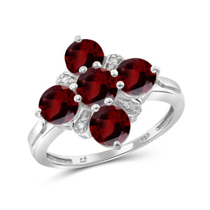 JewelonFire 3.00 Carat T.G.W. Garnet and White Diamond Accent Sterling Silver Ring - Assorted Colors