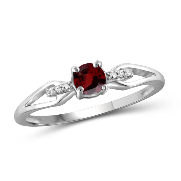 JewelonFire 1/2 Carat T.G.W. Garnet and White Diamond Accent Sterling Silver Ring - Assorted Colors