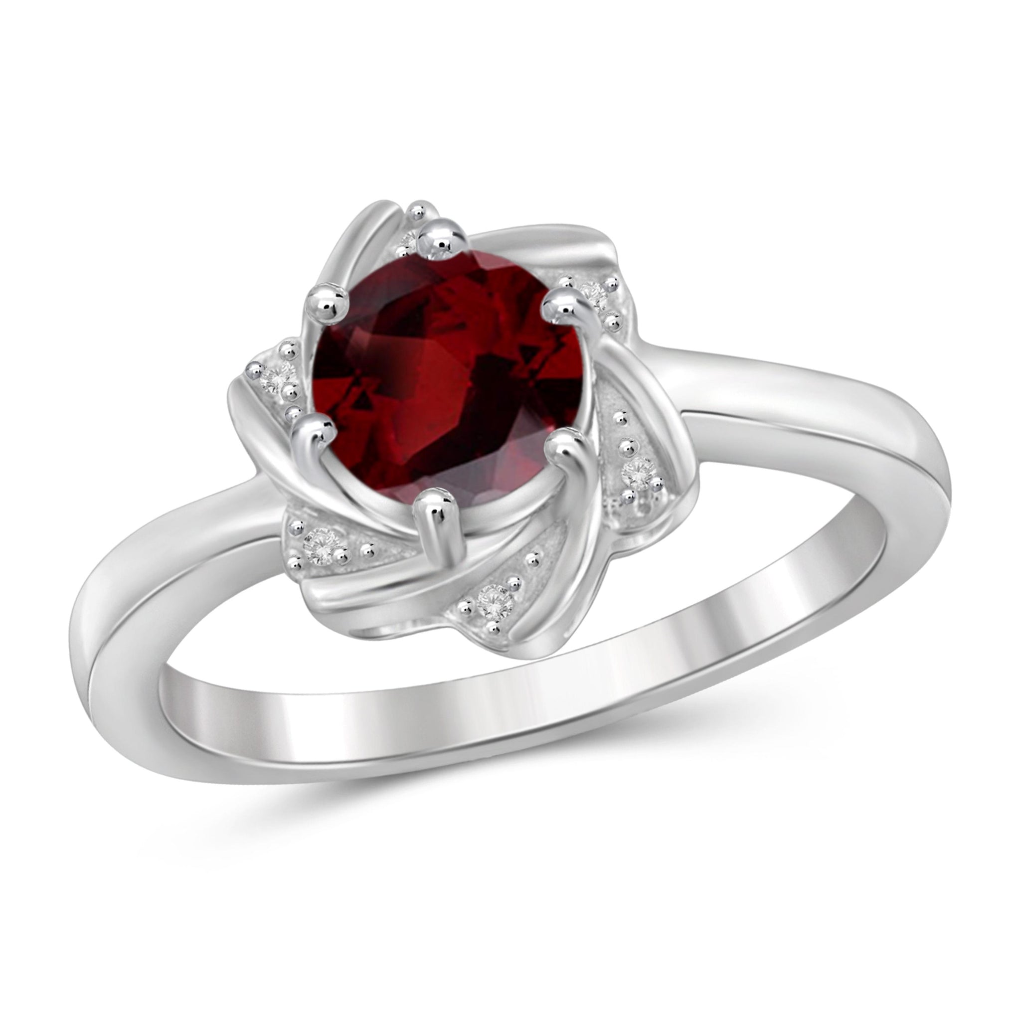 JewelonFire 3/4 Carat T.G.W. Garnet And White Diamond Accent Sterling Silver Ring - Assorted Colors