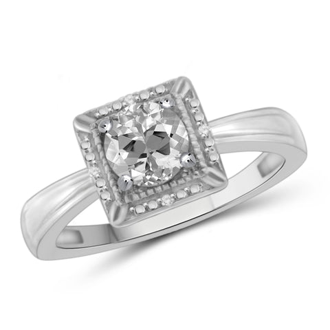 JewelonFire 1.00 Carat T.G.W. White Topaz And White Diamond Accent Sterling Silver Ring - Assorted Colors