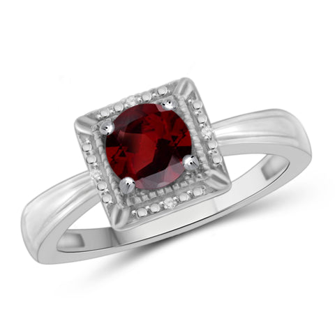 JewelonFire 3/4 Carat T.G.W. Garnet And White Diamond Accent Sterling Silver Ring - Assorted Colors