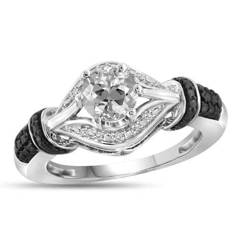 JewelonFire 1.00 Carat T.G.W. White Topaz And White Diamond Accent Black Rhodium Plating Sterling Silver Ring - Assorted Colors