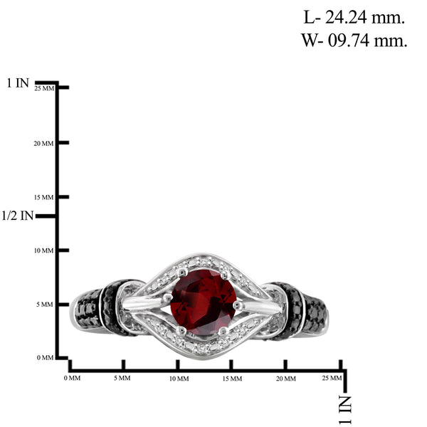 JewelonFire 3/4 Carat T.G.W. Garnet And White Diamond Accent Black Rhodium Plating Sterling Silver Ring - Assorted Colors