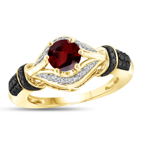 JewelonFire 3/4 Carat T.G.W. Garnet And White Diamond Accent Black Rhodium Plating Sterling Silver Ring - Assorted Colors