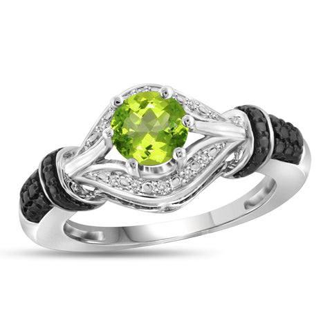 JewelonFire 3/4 Carat T.G.W. Peridot And White Diamond Accent Black Rhodium Plating Sterling Silver Ring - Assorted Colors