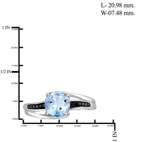 JewelonFire 1 1/2 Carat T.G.W. Sky Blue Topaz And Black Diamond Accent Sterling Silver Ring - Assorted Colors