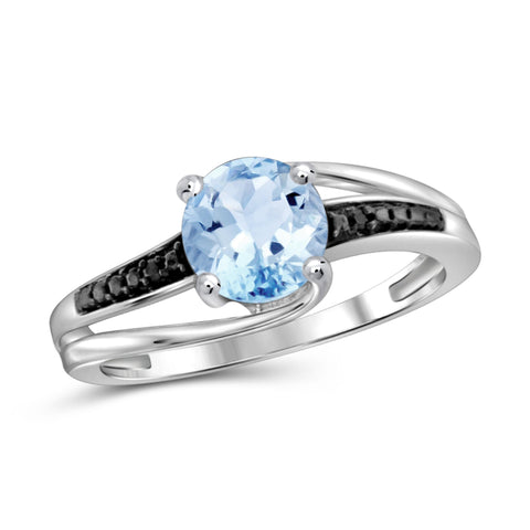 JewelonFire 1 1/2 Carat T.G.W. Sky Blue Topaz And Black Diamond Accent Sterling Silver Ring - Assorted Colors