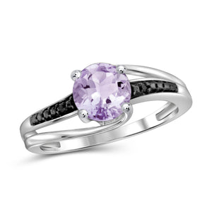 JewelonFire 1 1/5 Carat T.G.W. Pink Amethyst And Black Diamond Accent Sterling Silver Ring - Assorted Colors