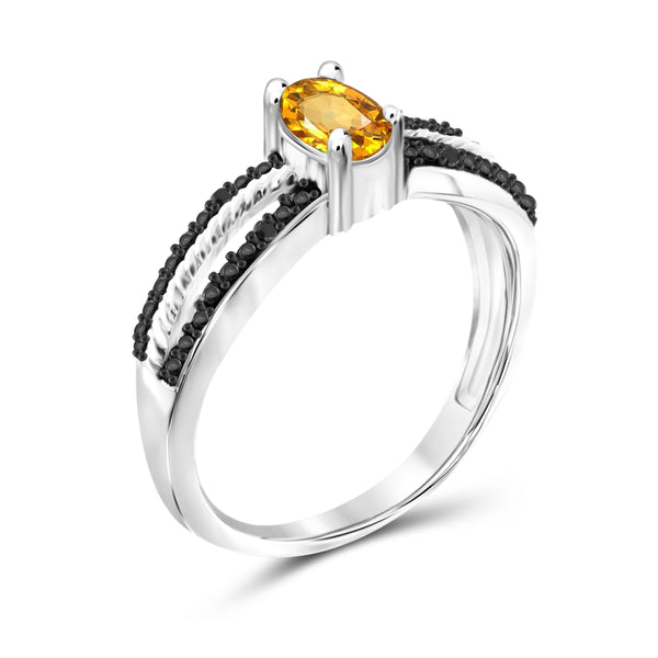 JewelonFire 1/2 Carat T.G.W. Citrine And Black Diamond Accent Sterling Silver Ring - Assorted Colors