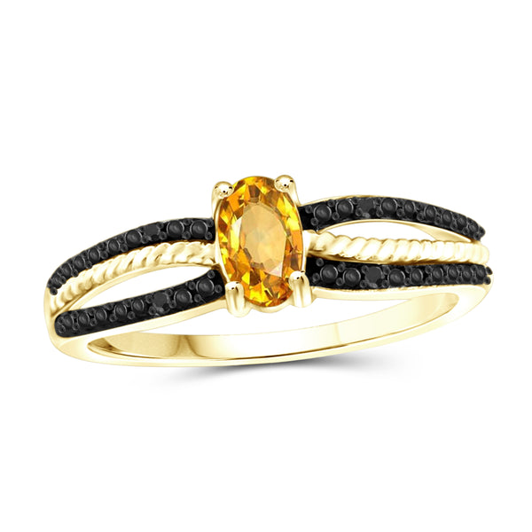 JewelonFire 1/2 Carat T.G.W. Citrine And Black Diamond Accent Sterling Silver Ring - Assorted Colors