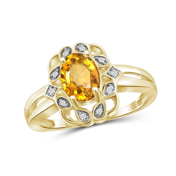 JewelonFire 1.00 Carat T.G.W. Citrine And White Diamond Accent Sterling Silver Ring - Assorted Colors