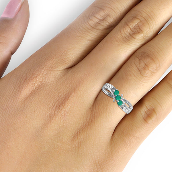 JewelonFire 0.30 Carat T.G.W. Emerald Sterling Silver 3-Stone Ring - Assorted Colors