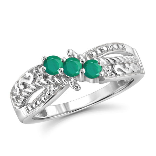 JewelonFire 0.30 Carat T.G.W. Emerald Sterling Silver 3-Stone Ring - Assorted Colors