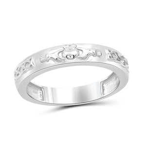 JewelonFire Textured Claddagh Sterling Silver Band - Assorted Colors