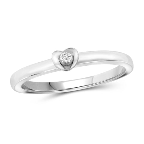 JewelonFire White Diamond Accent Sterling Silver Heart Stackable Ring - Assorted Colors