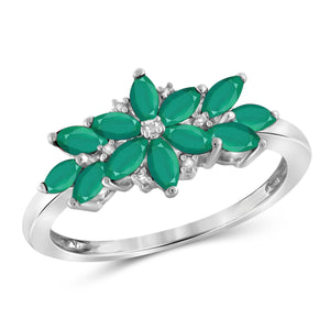 JewelonFire 0.95 Carat T.G.W. Emerald And 1/20 Ctw White Diamond Sterling Silver Ring - Assorted Colors