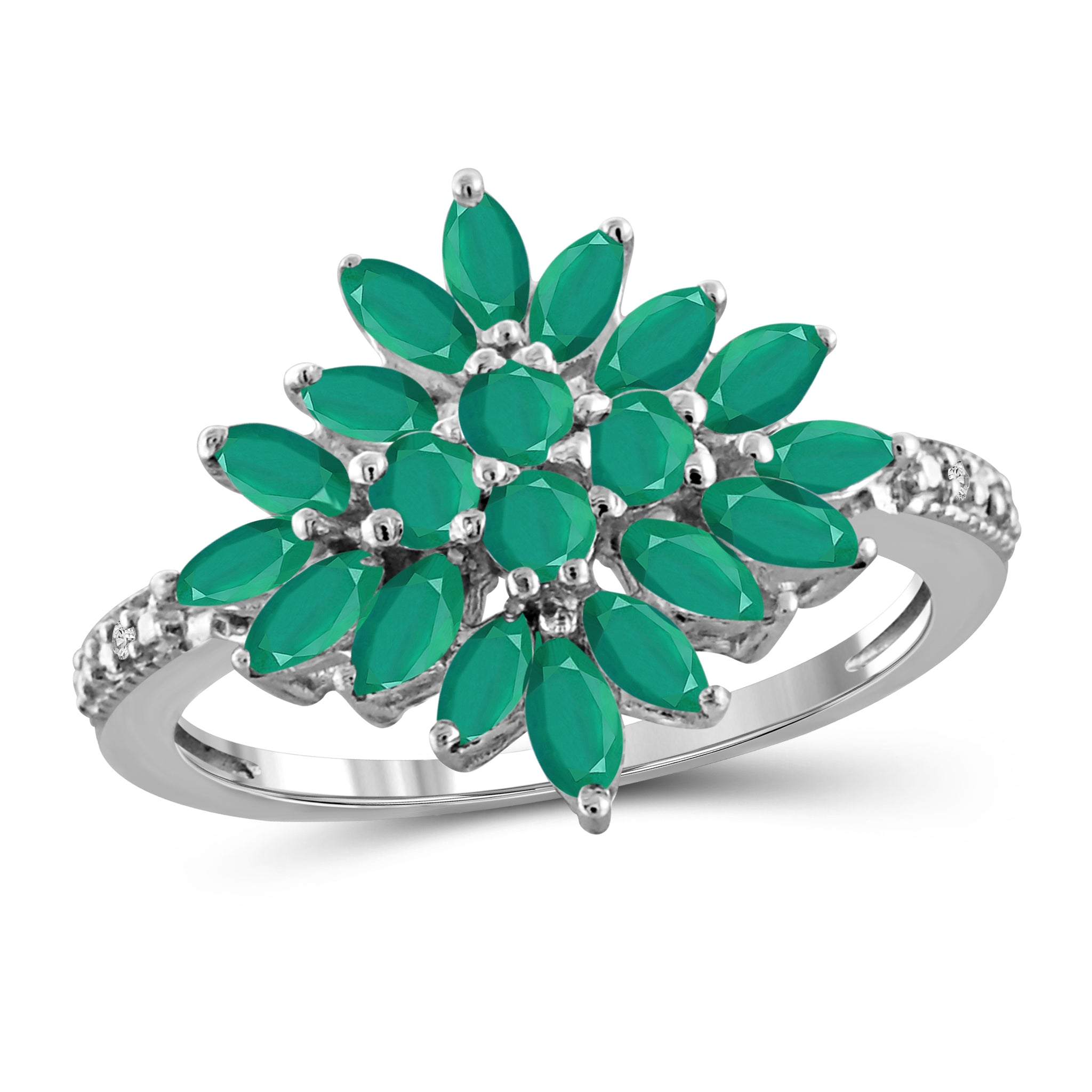 JewelonFire 1.60 Carat T.G.W. Emerald And Accent White Diamond Sterling Silver Cluster Ring - Assorted Colors