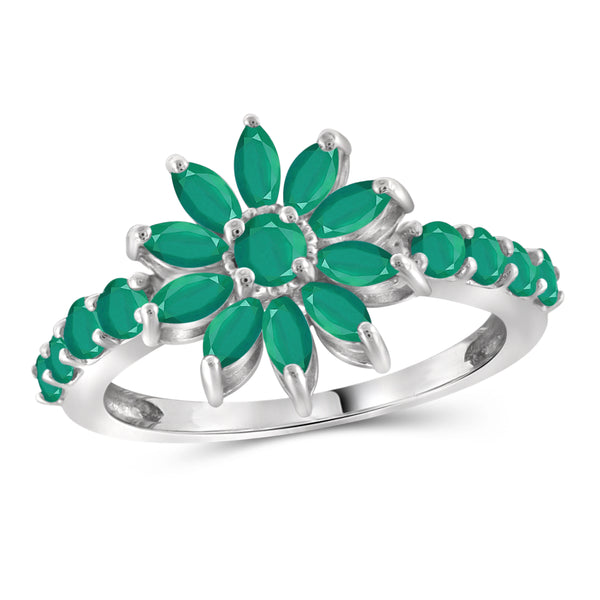 JewelonFire 1.55 Carat T.G.W. Emerald Sterling Silver Flower Ring - Assorted Colors