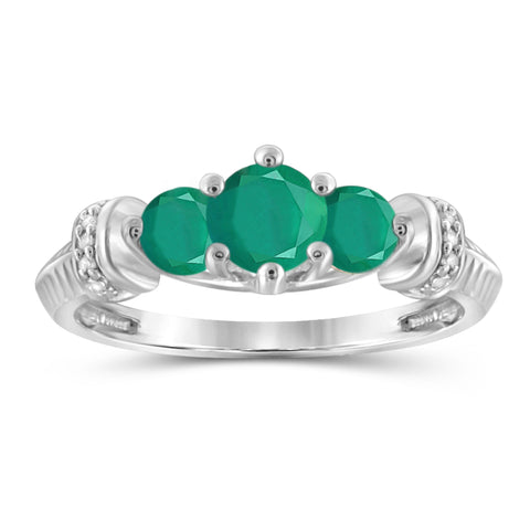 JewelonFire 1.00 Carat T.G.W. Emerald And Accent White Diamond Sterling Silver 3 Stone Ring - Assorted Colors