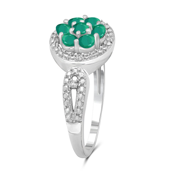 JewelonFire 0.55 Carat T.G.W. Emerald And Accent White Diamond Sterling Silver Cluster Ring - Assorted Colors