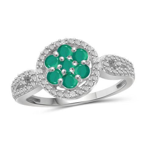 JewelonFire 0.55 Carat T.G.W. Emerald And Accent White Diamond Sterling Silver Cluster Ring - Assorted Colors