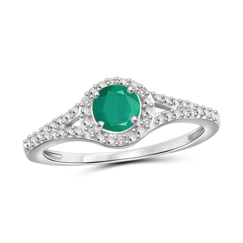 JewelonFire 0.45 Carat T.G.W. Emerald And Accent White Diamond Sterling Silver Halo Ring - Assorted Colors