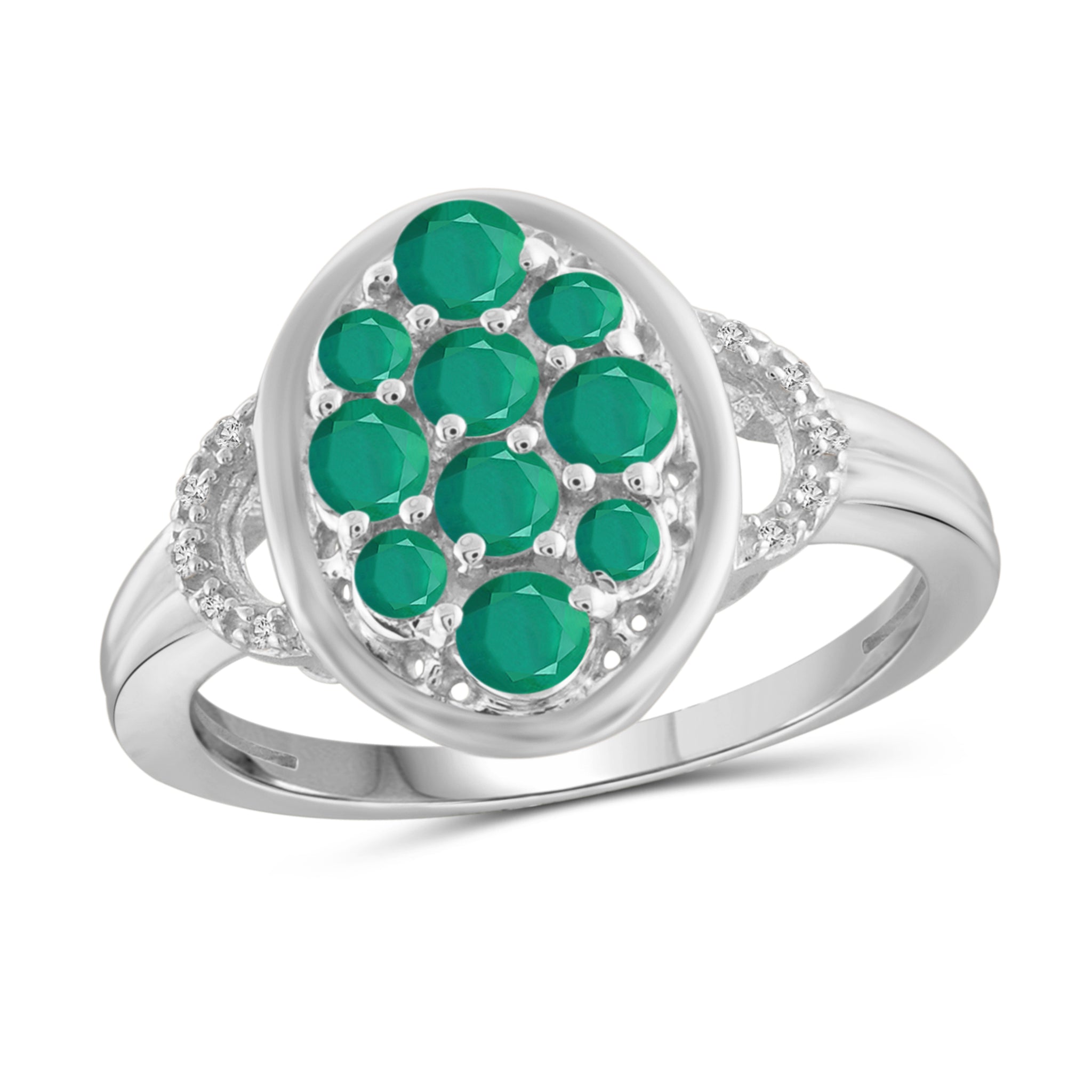 JewelonFire 0.85 Carat T.G.W. Emerald And 1/20 Carat T.W. White Diamond Sterling Silver Ring - Assorted Colors