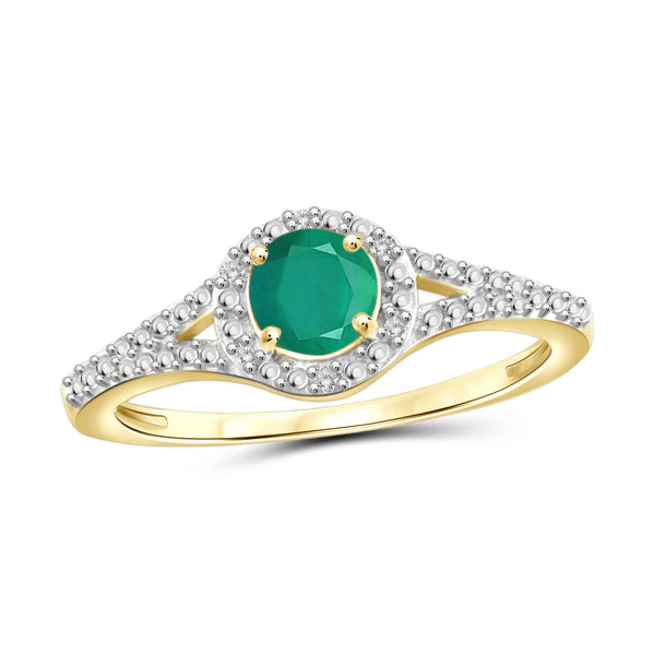 JewelonFire 0.45 Carat T.G.W. Emerald And Accent White Diamond Sterling Silver Halo Ring - Assorted Colors