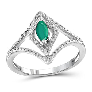 JewelonFire 0.25 Carat T.G.W. Emerald And 1/20 Ctw White Diamond Sterling Silver Ring - Assorted Colors