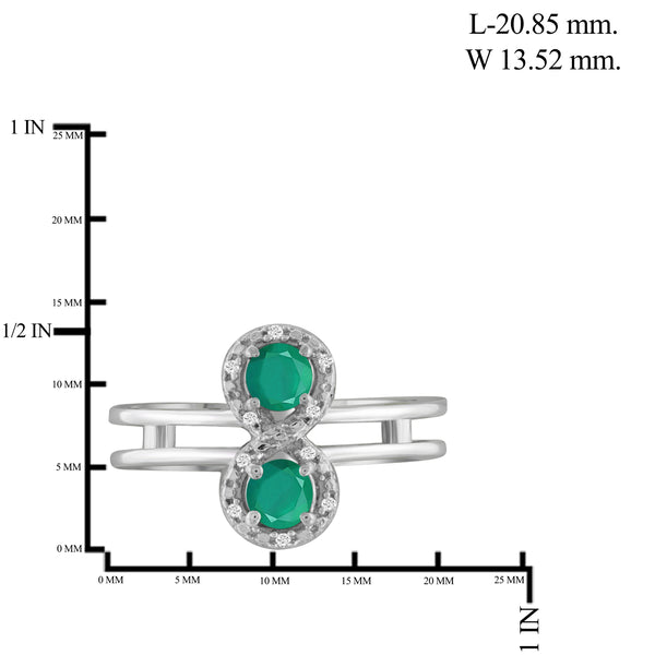 JewelonFire 0.55 Carat T.G.W. Emerald And 1/20 Ctw White Diamond Sterling Silver Ring - Assorted Colors