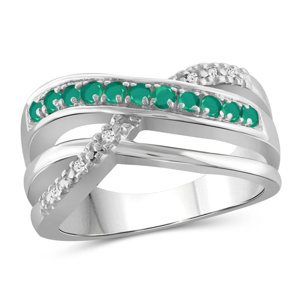 JewelonFire 0.66 Carat T.G.W. Emerald And Accent White Diamond Sterling Silver Ring - Assorted Colors