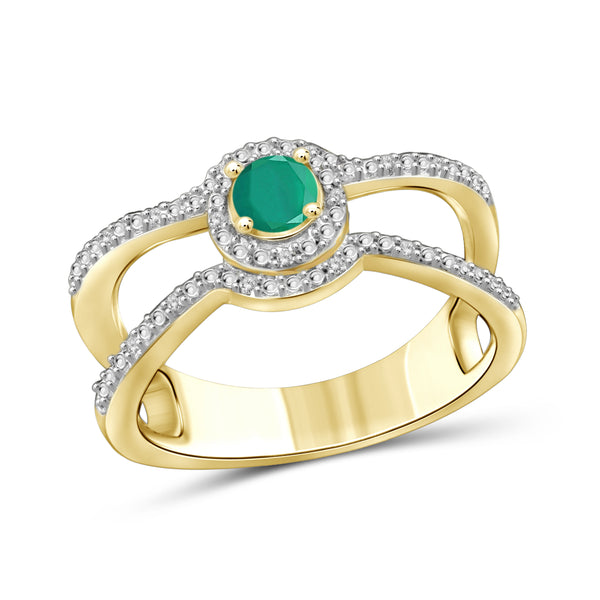 JewelonFire 0.27 Carat T.G.W. Emerald And 1/20 Ctw White Diamond Sterling Silver Ring - Assorted Colors