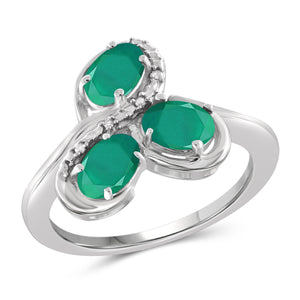 JewelonFire 1.15 Carat T.G.W. Emerald And Accent White Diamond Sterling Silver 3-Stone Ring - Assorted Colors