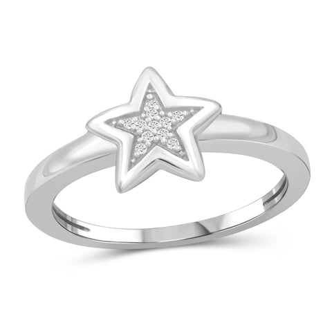 JewelonFire 1/20 Carat T.W. White Diamonds Sterling Silver Star Ring - Assorted Colors