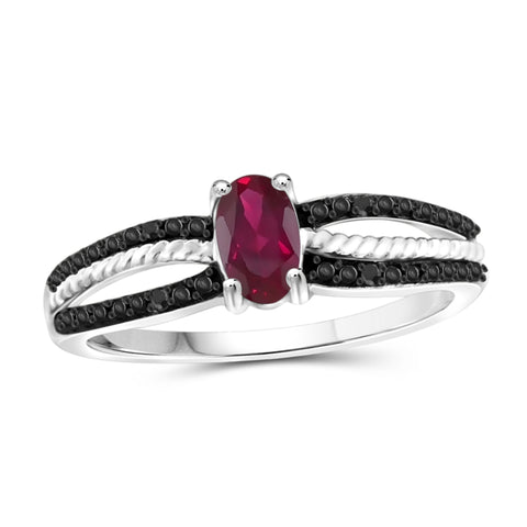 JewelonFire 0.50 Carat T.G.W. Ruby And Accent Black Diamond Sterling Silver Ring - Assorted Colors