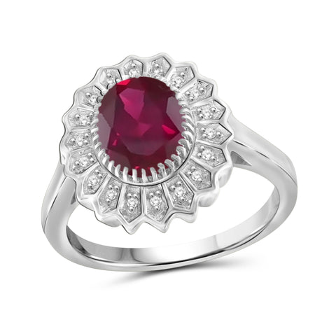 JewelonFire 2.50 Carat T.G.W. Ruby And 1/10 Carat T.W. White Diamond Sterling Silver Ring - Assorted Colors