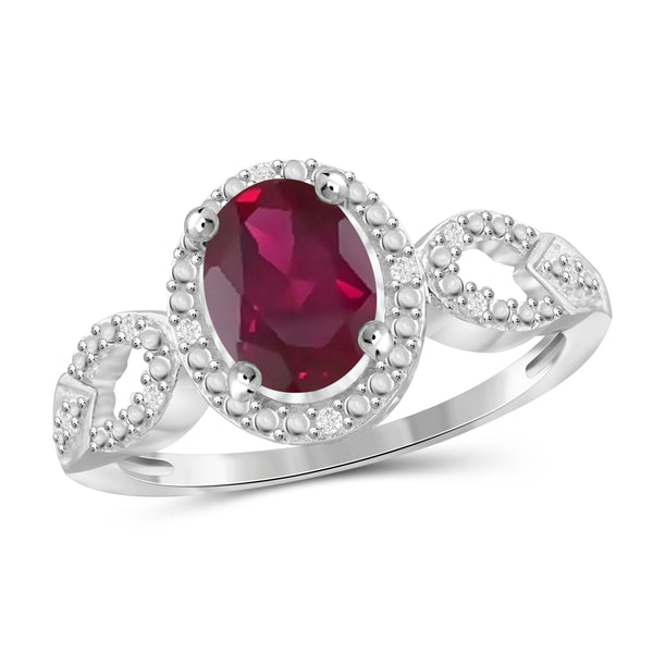JewelonFire 1.95 Carat T.G.W. Ruby And 1/20 Carat T.W. White Diamond Sterling Silver Ring - Assorted Colors