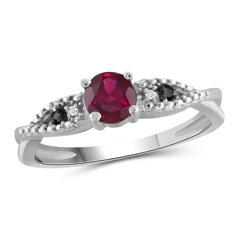 JewelonFire 0.70 Carat T.G.W. Ruby And Accent Black & White Diamond Sterling Silver Ring - Assorted Colors