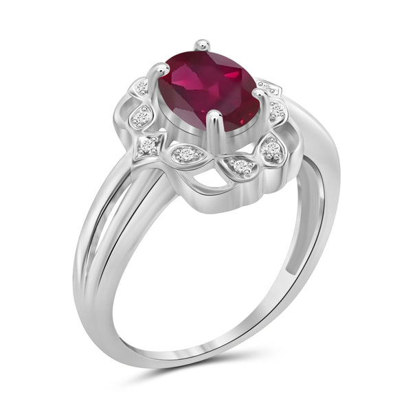 JewelonFire 1.95 Carat T.G.W. Ruby And Accent White Diamond Sterling Silver Ring - Assorted Colors