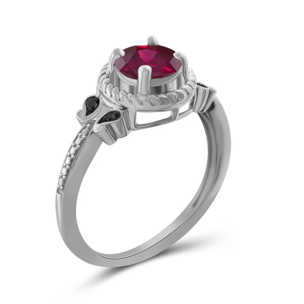 JewelonFire 0.80 Carat T.G.W. Ruby And Accent Black Diamond Sterling Silver Ring - Assorted Colors