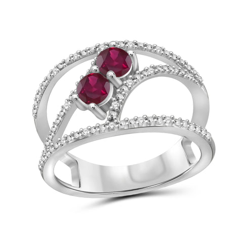 JewelonFire 0.65 Carat T.G.W. Ruby And 1/20 Carat T.W. White Diamond Sterling Silver Ring - Assorted Colors