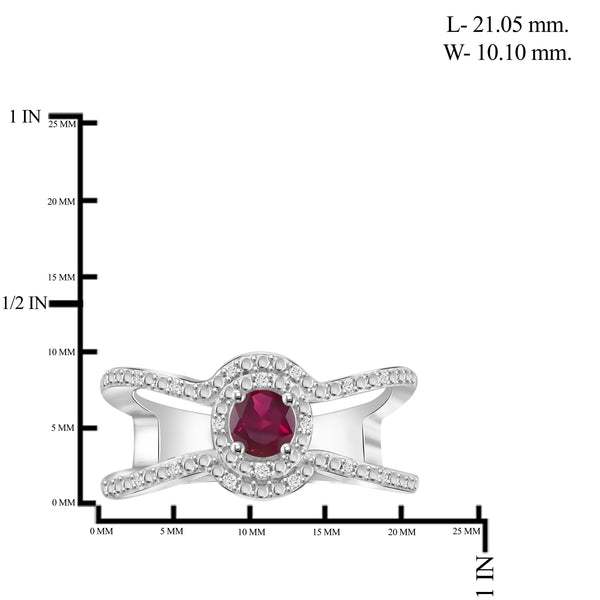 JewelonFire 0.33 Carat T.G.W. Ruby And 1/20 Carat T.W. White Diamond Sterling Silver Ring - Assorted Colors
