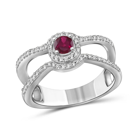 JewelonFire 0.33 Carat T.G.W. Ruby And 1/20 Carat T.W. White Diamond Sterling Silver Ring - Assorted Colors