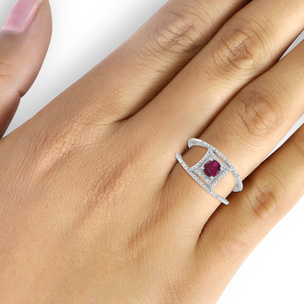 JewelonFire 0.70 Carat T.G.W. Ruby And 1/20 Carat T.W. White Diamond Sterling Silver Ring - Assorted Colors