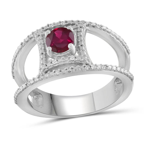 JewelonFire 0.70 Carat T.G.W. Ruby And 1/20 Carat T.W. White Diamond Sterling Silver Ring - Assorted Colors