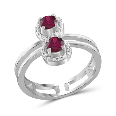 JewelonFire 0.65 Carat T.G.W. Ruby And 1/20 Carat T.W. White Diamond Sterling Silver Two Stone Ring - Assorted Colors